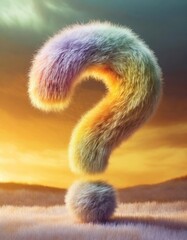 question mark made of fluffy wool, pastel colors, rainbow