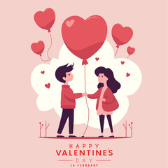 couple with heart, Flat valentine's day illustration, happy couple, couple love romance vector
