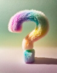 question mark made of fluffy wool, pastel colors, rainbow