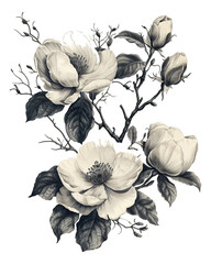 Engraving style floral illustrations, detailed and classic.