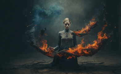 Flames of Anguish: Girl Lost in Depression