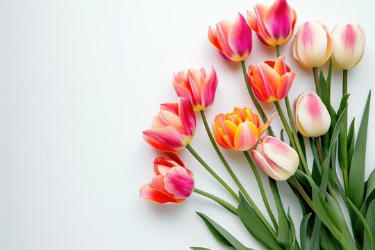 beautiful Tulips on white background, wedding background, women day background, mother day background