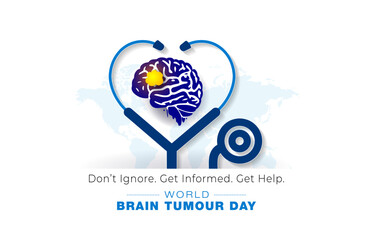 World brain tumor day prevention awareness theme. Medical clinic health care advertising concept with doctor stethoscope. Poster banner design.