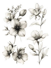 Delicate hand-drawn pencil sketches of flowers