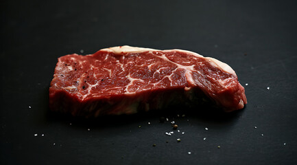 a sirloin steak slice on black dark background in - obrazy, fototapety, plakaty