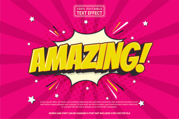 Editable text effect Amazing! 3d cartoon template style modern premium vector