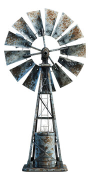 A 3D rendered metallic windmill on a white background.