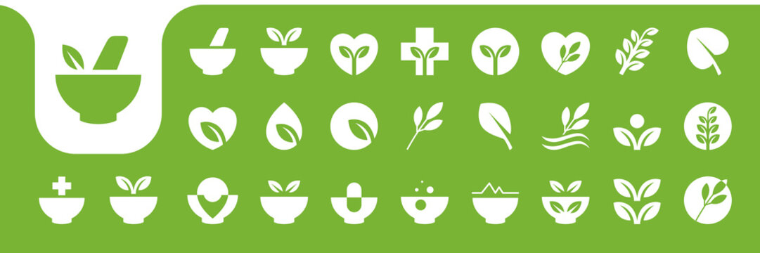herbal medicine nature flat icon collection vector design