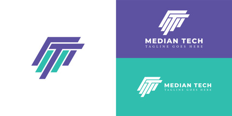 Abstract initial letter MT or TM logo in blue color isolated in white background applied for internet and technology company logo also suitable for the brands or companies have initial name MT or TM.