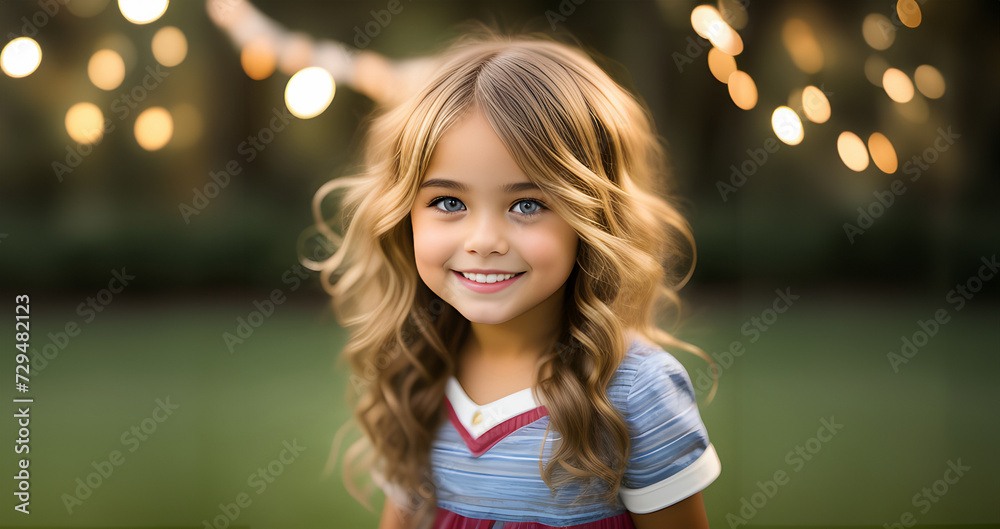 Wall mural happy cute tender little girl in blossom garden. beauty kid girl outdoor portrait. close up of girl 