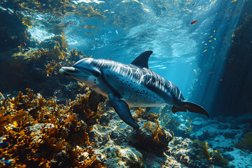 Obraz premium Dolphins swimming in deep sea