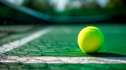 Tennis ball on tennis court with copy space for your text