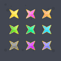 Stars Set Four Pointed Glossy Icon Vector Isolated In Different Colors