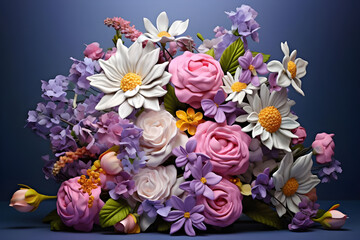 Beautiful bouquet of flowers on a solid background - Ai Generated