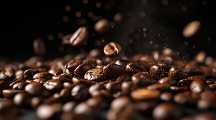 Obraz premium a variety of coffee beans on a black background in