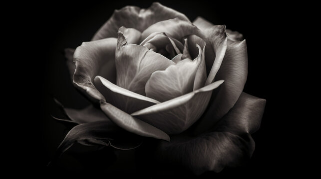 black and white image of a rose showcasing its elegance and simplicity
