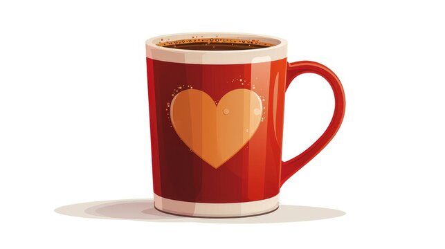 a big mug symble of heart and full of coffee with fome isolated on white background