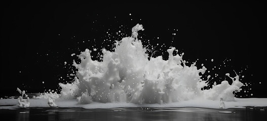 a white foaming splash on top of black background in 
