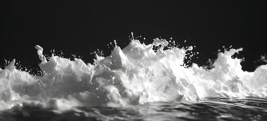 a white foaming splash on top of black background in  - obrazy, fototapety, plakaty