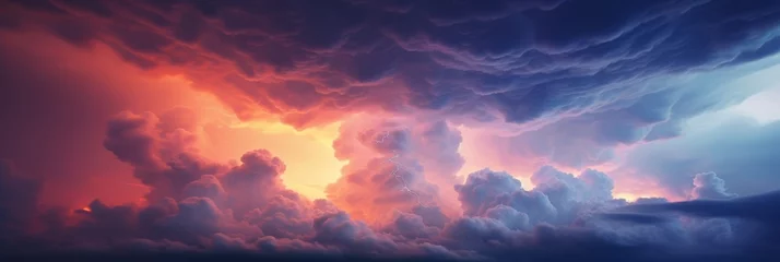 Selbstklebende Fototapeten dramatic huge clouds of thunderstorm on sky with sunset © Wolfilser