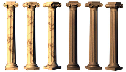 Ionic marble and granite columns. 3D Render