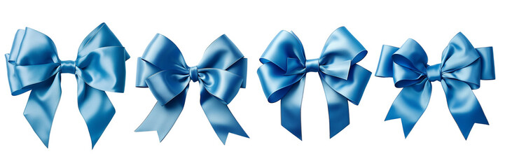 Set of a gift wrapped, Giant blue bow ribbon with bow isolated on a Transparent Background