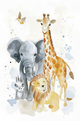 Watercolor animal for kids