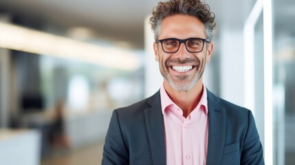 Fototapeta premium portrait of smiling and friendly looking middle aged attractive businessman