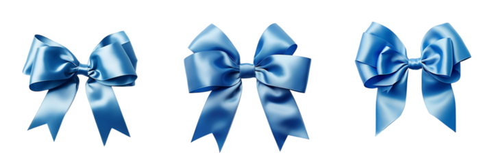 Set of a gift wrapped, Giant blue bow ribbon with bow isolated on a Transparent Background