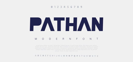 Pathan Abstract modern urban alphabet fonts. Typography sport, technology, fashion, digital, future creative logo font. vector illustration - obrazy, fototapety, plakaty