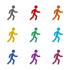  Person walking or walk sign icon isolated on white background. Set icons colorful