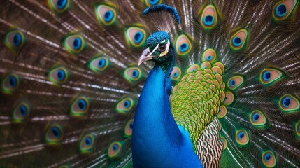 A dazzling scene takes shape as a majestic peacock unfurls its vibrant feathers in a display of breathtaking beauty.