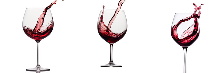 Set of a glass of red wine with slow pouring motion half full, on a Transparent Background