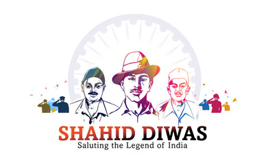 Independence Day of India freedom fighter background. People remembering, saluting and celebrating Shaheed Diwas. Martyrs Day poster and patriotic background.