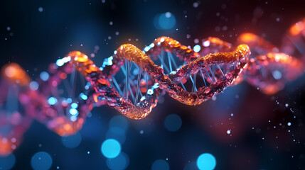 3D rendering genetic diagram of human DNA under microscope