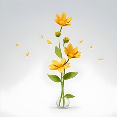 3D Animation Style yellow petals flying isolated on white back 