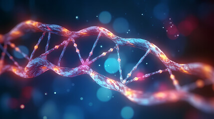 3D rendering genetic diagram of human DNA under microscope