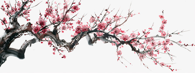Blossoms of Tranquility: A Chinese Tree Adorned with Pink Flowers
