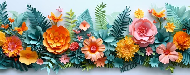 Vibrant orange petals and delicate paper leaves come together in a stunning floral design, capturing the essence of spring's annual bloom - obrazy, fototapety, plakaty