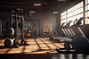 Gym Inside View with Equipment - Ai Generated