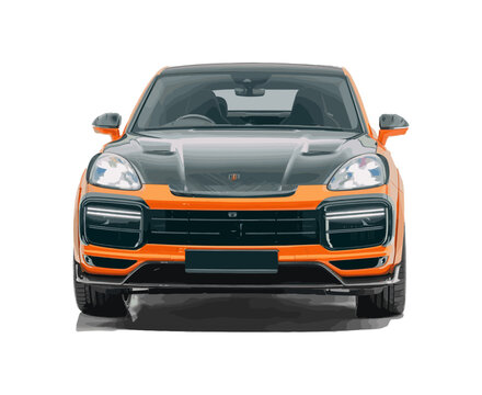 recommend clip art: Porsche Cayenne Coupe car icon. Sport car. Mansory tuning. Editorial Porsche Cayenne Coupe car. Luxury orange auto. Front view. Porsche Cayenne Coupe auto icon. Vector icon