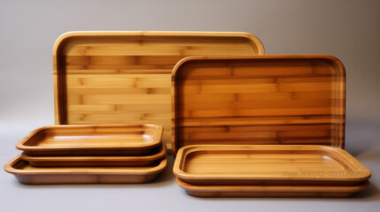 A set  of bamboo serving trays in  various sizes