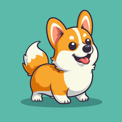 Charming Corgi with a wagging tail, cute corgi cartoon vector icon