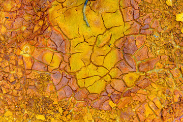 Sunlit cracked mineral soil in Rio Tinto