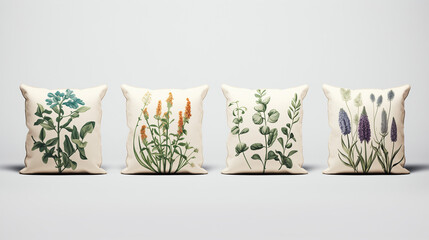 A set of four printed cushions