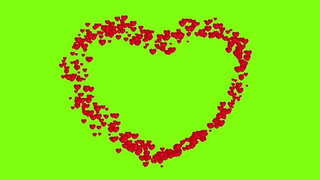 Glitter particle hearts frame on green background. Valentines day