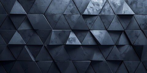 An abstract building of perfect symmetry and intricate patterns, adorned with a wall of black triangles, evokes a sense of enigmatic beauty and artistic complexity