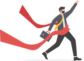 Business man crossing finishing first in. Winner competition concept

