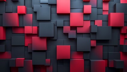 An awe-inspiring display of vibrant color and geometric intricacy, a wall of red and black cubes evokes a sense of abstract beauty and artistic mastery within the architecture