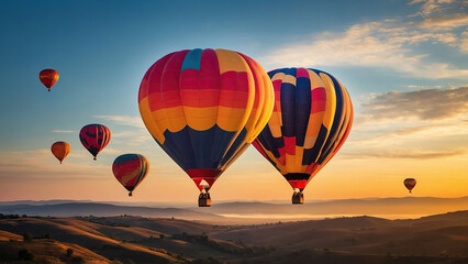Colorful hot air balloons flying over mountain at Dot Inthanon in Chiang Mai, Thailand.